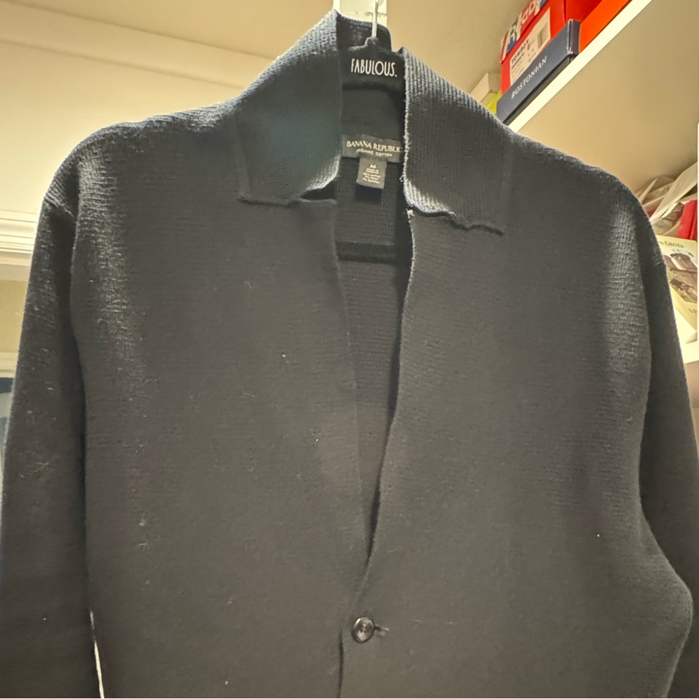 Banana Republic Black Waffle-Knit Open Cardigan